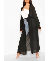 Boohoo Tiered Sleeve Maxi Belted Kimono - Black