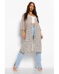 Boohoo Animal Smudge Print Chiffon Kimono - White