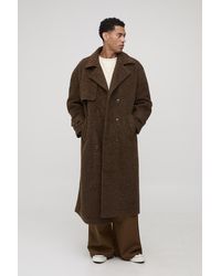 Boohoo - Oversized Fit Double Breasted Longline Boucle Overcoat - Lyst
