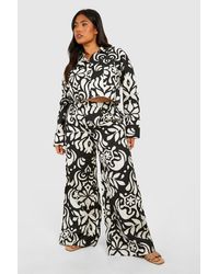 Boohoo - Plus Abstract Print Long Sleeve Shirt & Trouser Co-ord - Lyst