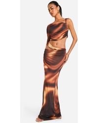Boohoo - Printed Slinky Cut Out Detail Maxi Skirt - Lyst
