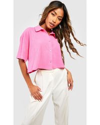 Boohoo - Linen Mix Oversized Boxy Cropped Short Sleeve Shirt - Lyst