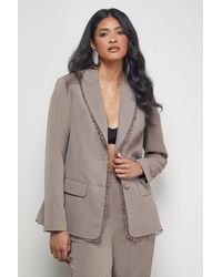 Warehouse - Oversized Lace Frill Trim Single Breasted Blazer - Lyst