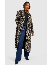 Boohoo - Oversized Textured Leopard Print Wool Look Coat - Lyst
