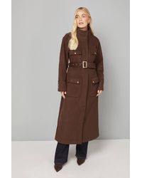 Wallis - Button Down Military Belted Collar Coat - Lyst