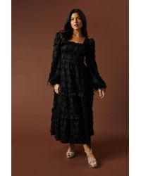 Oasis - Burnout Chiffon Tie Detail Ruffle Tiered Midi Dress - Lyst