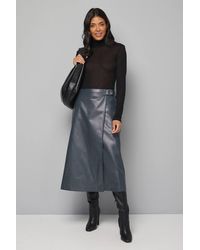 Wallis - Faux Leather Wrap Midi Skirt - Lyst