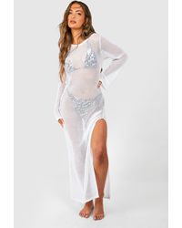 Boohoo - Crochet Cover-up Beach Maxi Dress - Lyst