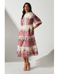 Coast - Organza Floral Tiered Lace Trim Midi Dress - Lyst