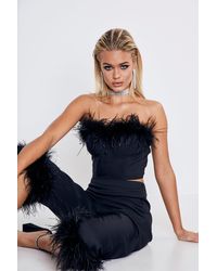 Boohoo Womens Premium Feather Trim Cupped Bralet - Black