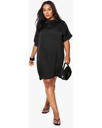 Boohoo - Plus Satin Oversized T-Shirt Dress - Lyst