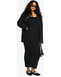 Boohoo - Vestido Midaxi De Canalé Premium Con Escote Cuadrado Y Unión Gruesa - Lyst