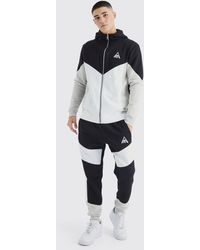 BoohooMAN - Slim-Fit Man Colorblock Trainingsanzug mit Kapuze und Trichterkragen - Lyst