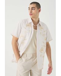 BoohooMAN - Oversized Concealed Placket Tonal Embroidery Shirt - Lyst