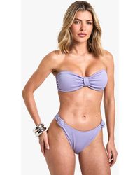 Boohoo - Rib Knot Front Bandeau Bikini Top & High Leg Bikini Bottoms Set - Lyst