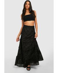 Boohoo - Tall Broderie Tiered Maxi Skirt - Lyst