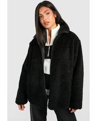 Boohoo - Maternity Zip Detail Faux Fur Teddy Jacket - Lyst