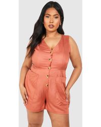 Boohoo - Plus Woven Tailored Button Down Romper - Lyst