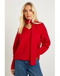 Boohoo - Soft Knit V Neck Sweater And Scarf - Lyst