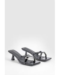 Boohoo - Patent Square Toe Buckle Detail Low Heeled Mules - Lyst