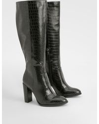 Boohoo - Botas De Caña Alta Con Puntera Redonda Y Acabado De Cocodrilo - Lyst