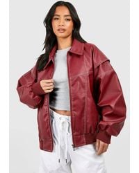 Boohoo - Petite Pu Contrast Stitch Oversized Bomber Jacket - Lyst
