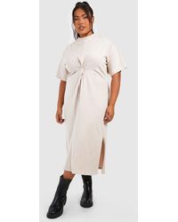 Boohoo - Plus Cotton Short Sleeve Twist Front Midaxi Dress - Lyst