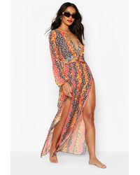 Boohoo Womens Strandhose Mit Beinschlitz Und Animal-Print Im Schnörkeldesign - Rot