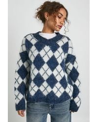 Boohoo - Premium Super Soft Brushed Knit V Neck Argyle Oversized Jumper - Lyst