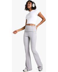 Boohoo - Tall Fold Over Waist Soft Rib Flare Trouser - Lyst