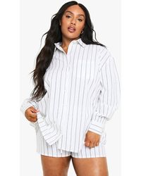 Boohoo - Plus Stripe Long Sleeve Shirt And Shorts Co Ord - Lyst