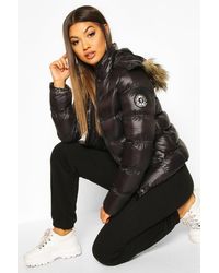 High Shine Faux Fur Trim Padded Jacket 