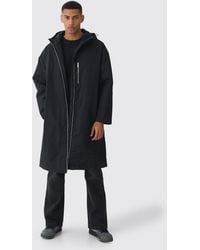 BoohooMAN - Oversized Padded Tech Longline Mac In Black - Lyst