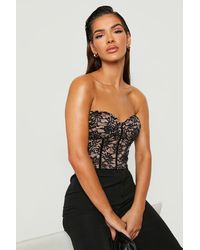 Boohoo Strapless Lace Corset Top - Black