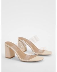 Boohoo - Wide Fit Clear Double Strap Block Heel Mules - Lyst