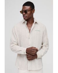 BoohooMAN - Super Oversize Hemd in Leinenoptik mit Stickerei und Kragen - Lyst