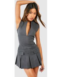 Boohoo - Tailored Notch Neck Pleated Mini Dress - Lyst