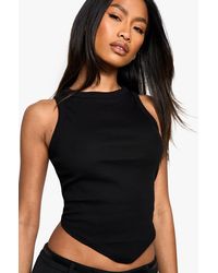 Boohoo - Basics Rib Pointed Hem Racer Neck Tank Top - Lyst