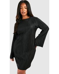 Boohoo - Plus Plisse Flare Sleeve Shift Mini Dress - Lyst