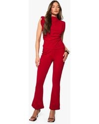 Boohoo - Scuba Crepe Shoulder Pad Top And Flare Set - Lyst