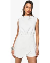 Boohoo - Tailored Wrap Front Romper - Lyst