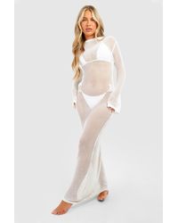 Boohoo - Crochet Low Back Beach Maxi Dress - Lyst