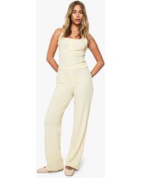 Boohoo - Ribbed Henley Button Sleeveless Tank And Straight Leg Trouser Co-Ord - Lyst
