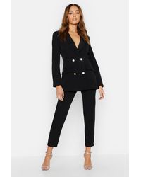 Boohoo Jersey Double Breasted Blazer And Trouser Suit Set - Black