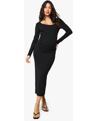 Boohoo - Maternity Rib Scoop Neck Midaxi Dress - Lyst
