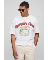 BoohooMAN - Kastiges weißes Oversize T-Shirt mit Sardinen Summer Club Print - Lyst