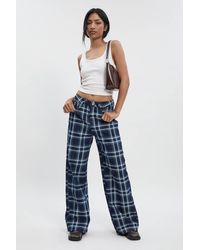 Boohoo - High Waist Flanneled Denim Wide Leg Jean - Lyst