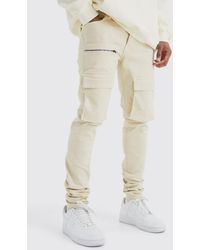 BoohooMAN - Fixed Waist Skinny Stacked Zip Cargo Trouser - Lyst