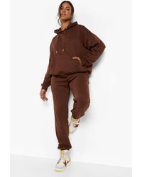 Boohoo Dsgn Studio Text Printed Hooded Tracksuit - Brown