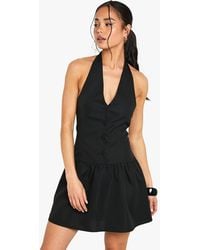 Boohoo - Halterneck Button Down Smock Dress - Lyst